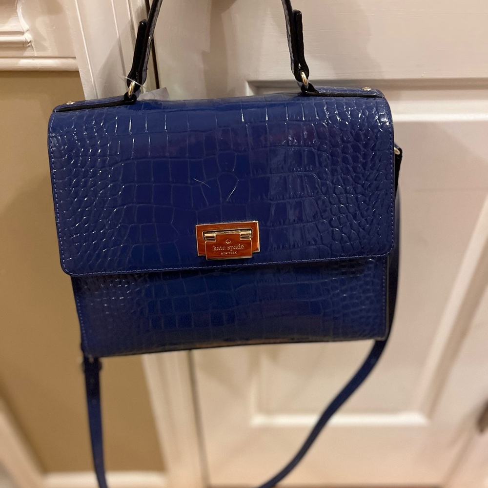 Kate Spade Blue Crocodile-Embossed Satchel - Picture 3 of 4